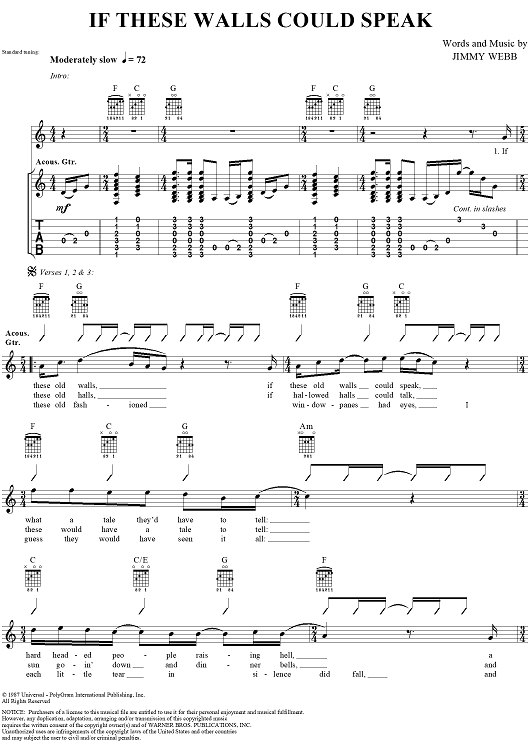 If These Walls Could Speak" Sheet Music by Shawn Colvin for Easy Guitar