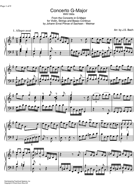 Concerto G Major BWV 592a