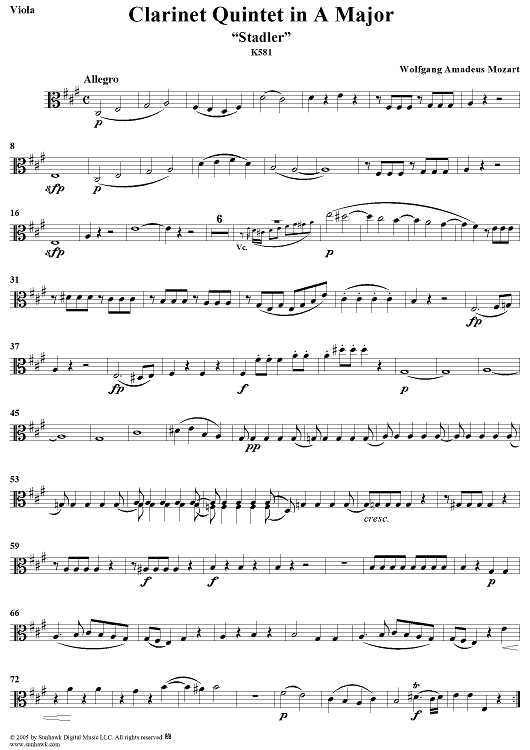 Clarinet Quintet in A Major, K581 - Viola
