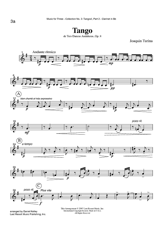 Tango - de Tres Danzas Andaluzas, Op. 8 - Part 2 Clarinet in Bb