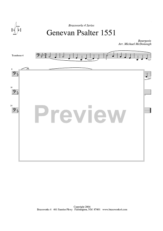 Genevan Psalter 1551 - Trombone 4