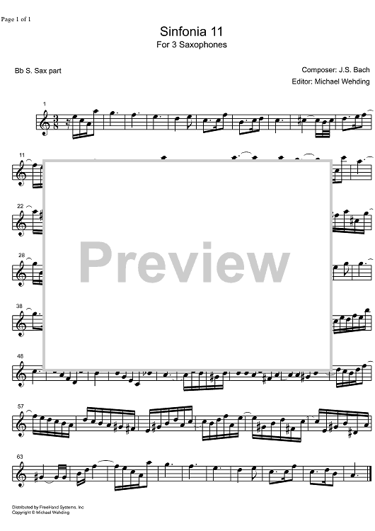 Three Part Sinfonia No.11 BWV 797 g minor - B-flat Soprano Saxophone