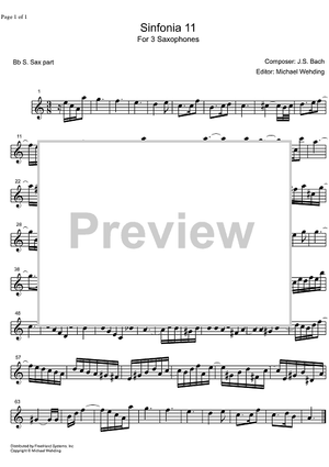 Three Part Sinfonia No.11 BWV 797 g minor - B-flat Soprano Saxophone