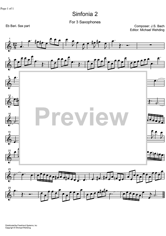 Three Part Sinfonia No. 2 BWV 788 c minor - E-flat Baritone Saxophone