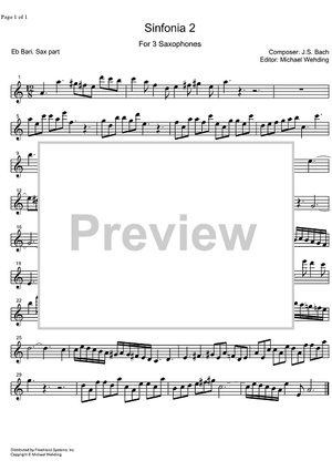 Three Part Sinfonia No. 2 BWV 788 c minor - E-flat Baritone Saxophone