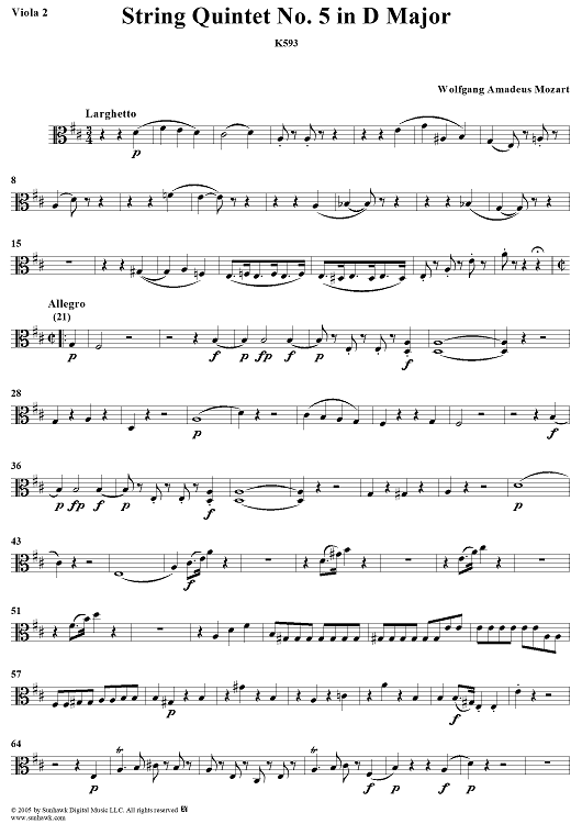String Quintet No. 5 in D Major, K593 - Viola 2