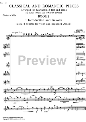 Introduction and Gavotta (from 12 Sonatas Op.12) - Clarinet in B-flat