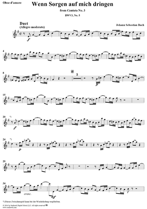 "Wenn Sorgen auf mich dringen", Duet, No. 5 from Cantata No. 3: "Ach Gott, wie manches Herzeleid" - Oboe d'amore