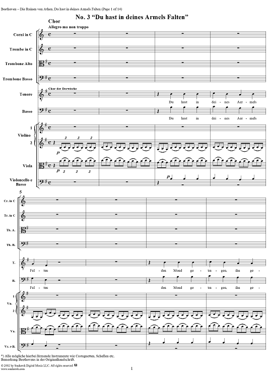 Du hasst in deines Ärmels Falten, No. 3 from "Die Ruinen von Athen", Op. 113 - Full Score