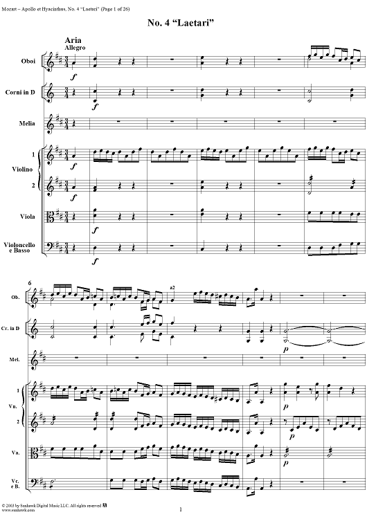"Laetari", No. 4 from "Apollo et Hyacinthus" (K38) - Full Score