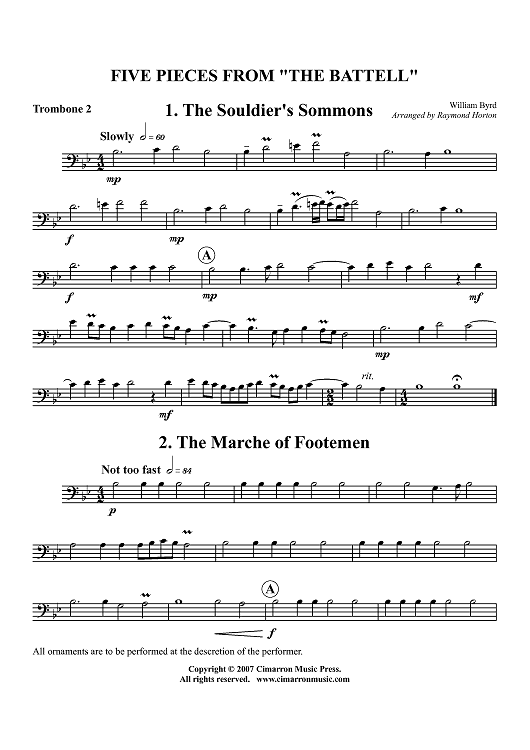 Five Pieces From "The Battell" - Trombone 2