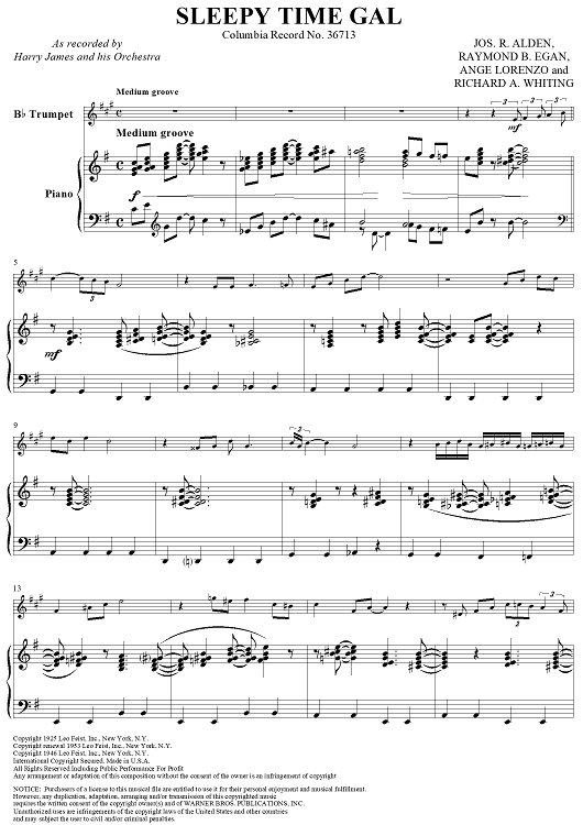 Sleepy Time Gal - Piano Score