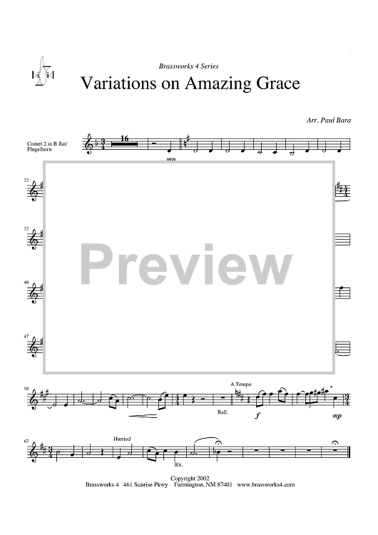 Variations on Amazing Grace - Cornet 2/Trumpet 2/Flugelhorn