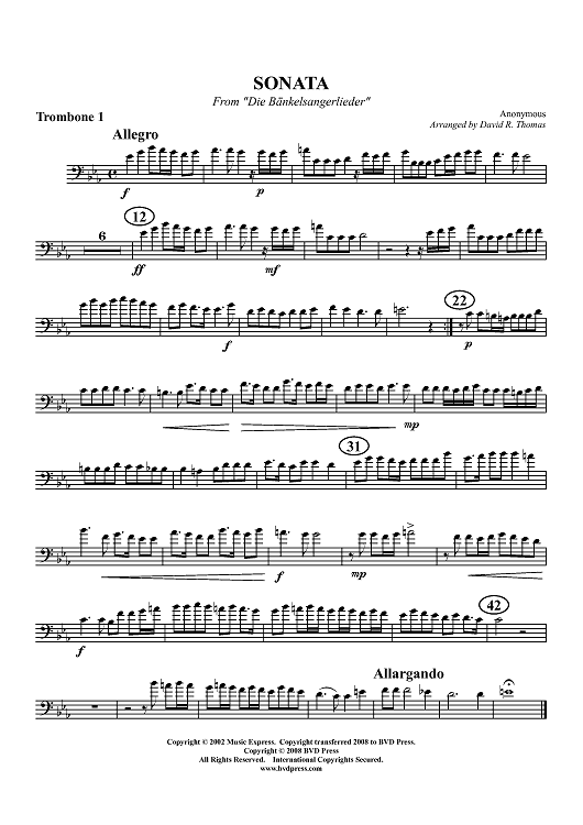 Sonata from "Die Bänkelsangerlieder" - Trombone 1