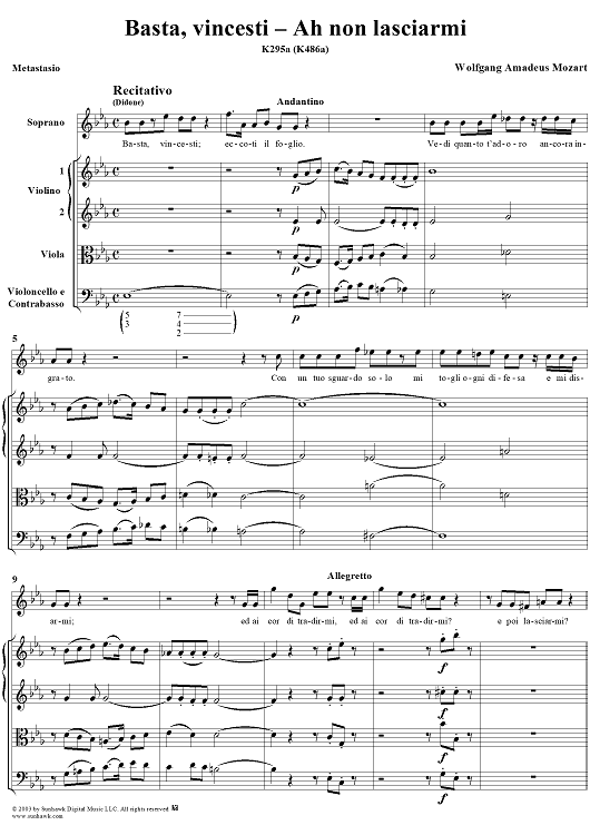 "Basta, vincesti", recitative and "Ah, non lasciarmi", aria, K295a (K486a) - Full Score