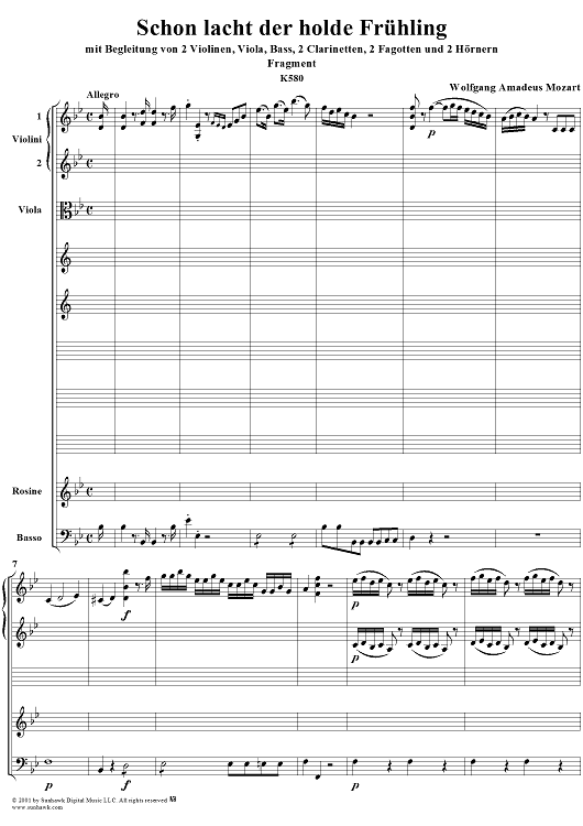 Aria for Soprano and Chamber Orchestra: "Schon lacht der holde Frühling", K580 - Full Score