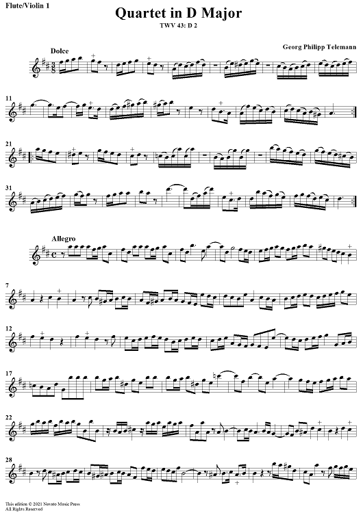 Quartet in D major - Flute 1/Violin 1