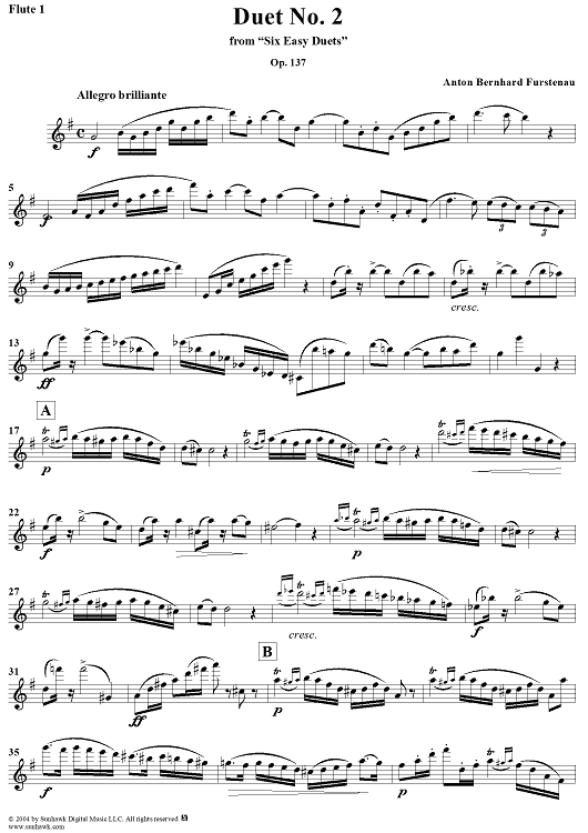 Duet No. 2 from Six Easy Duets, Op. 137 - Flute 1