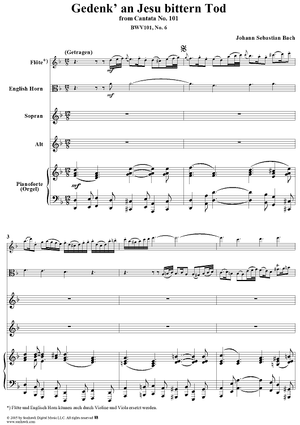"Gedenk' an Jesu bittern Tod", Duet, No. 6 from Cantata No. 101: "Nimm von uns, Herr, du treuer Gott" - Piano Score