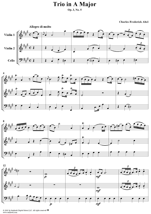 Trio in A Major Op. 3, No. 5 - Score