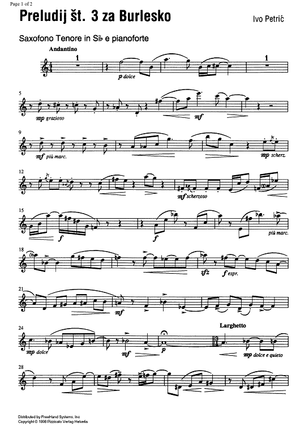 Preludij st. 3 za Burlesko - B-flat Tenor Saxophone