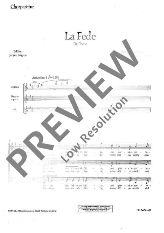 La Fede - Die Treue - Choral Score