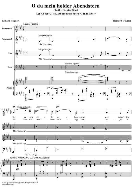 Tannhäuser, WWV70, Act 3,  Scene 2,No. 25b - O du mein holder Abendstern (The Evening Star)