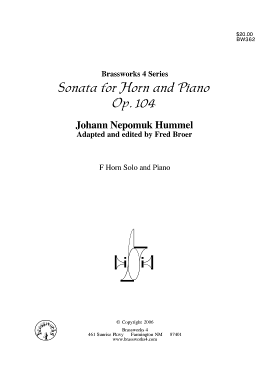 Sonata for Horn and Piano, Op. 104 - Piano Score