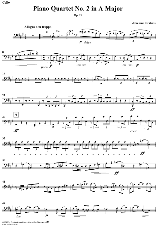 Piano Quartet No. 2 in A Major, Op. 26 - Cello