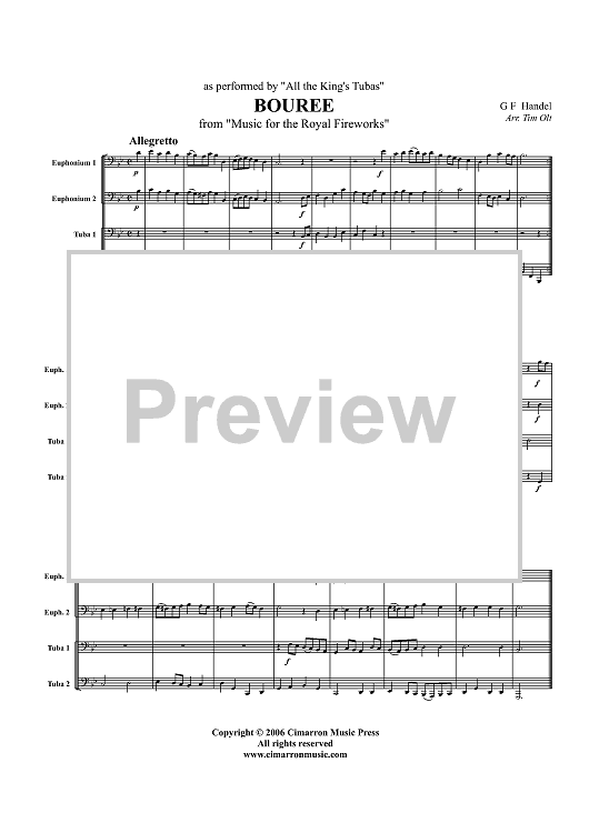 Bouree from "Music for the Royal Fireworks" - Score