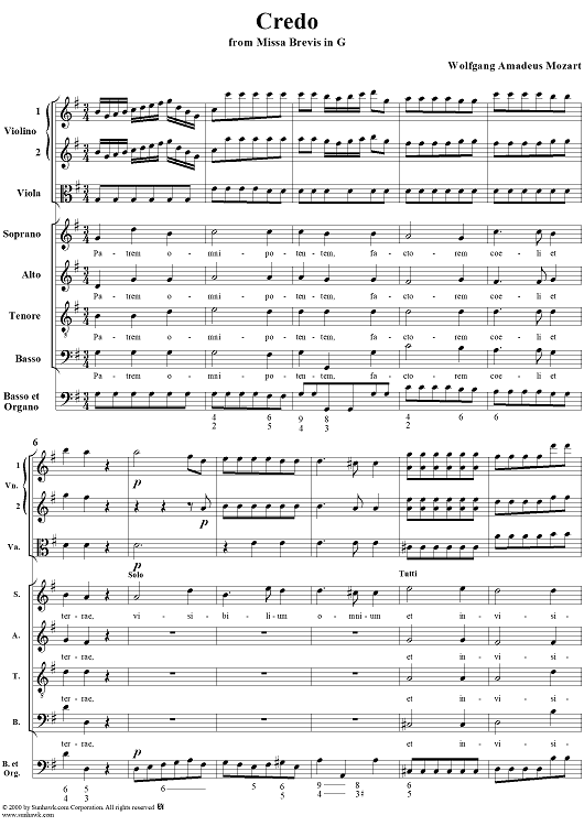 Mass (Missa brevis) No. 1 in G Major, Credo