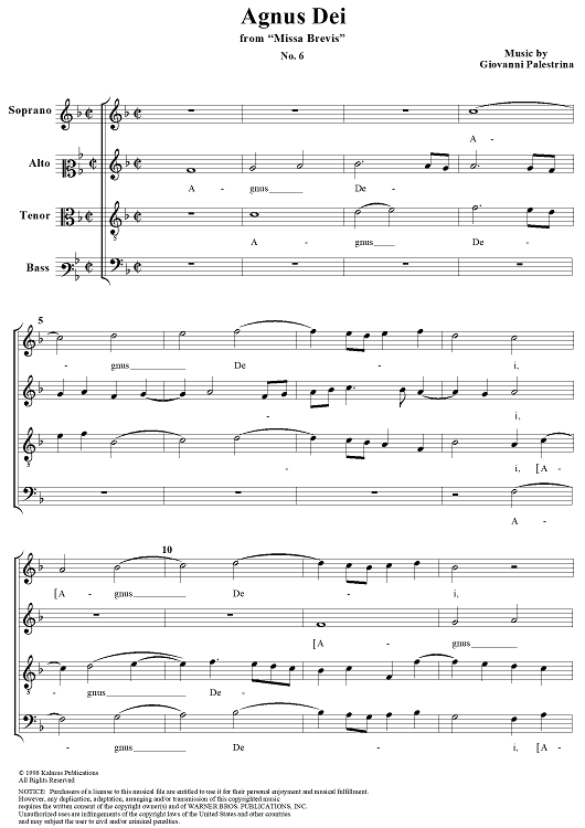 Agnus Dei 1 - No. 6 from Missa Brevis
