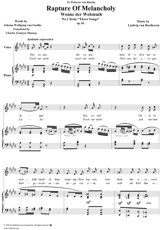 Three Songs, Op. 83, No. 1: Rapture Of Melancholy (Wonne der Wehmut)