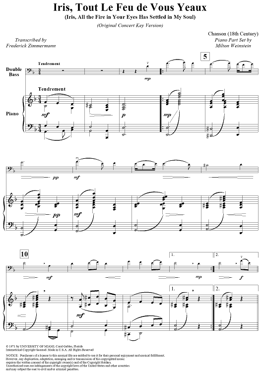 Iris, Tout Le Feu de Vous Yeaux - Piano Score