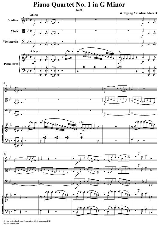 Piano Quartet No. 1 in G Minor K478 - Piano Score