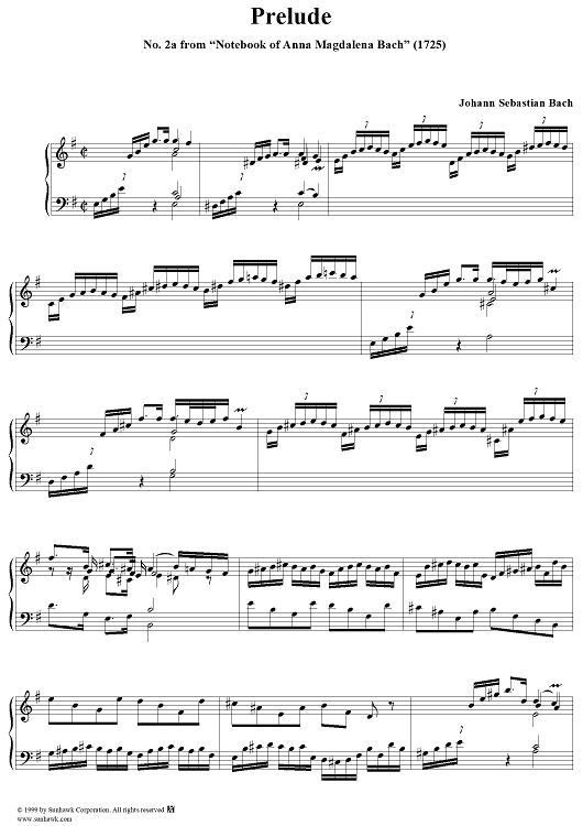 Prelude - No. 2a from "Notebook of Anna Magdalena Bach" (1725)
