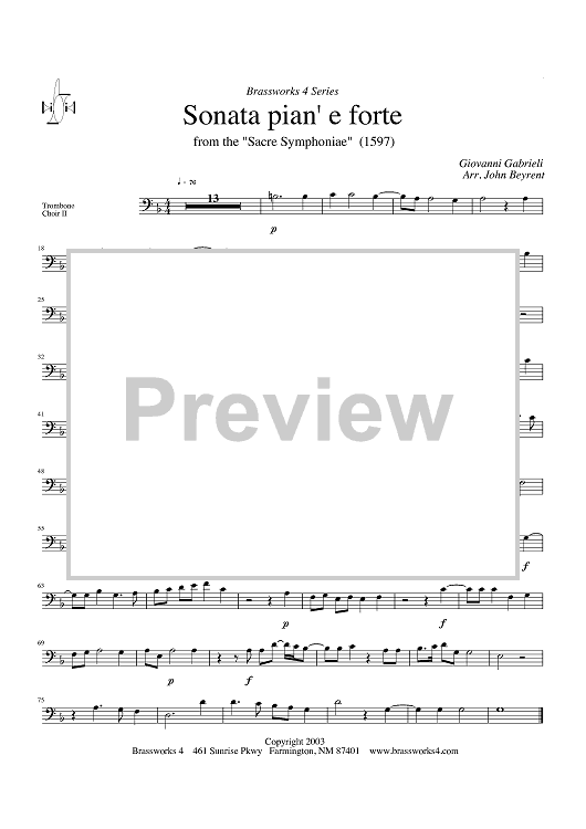 Sonata pian' e forte - from the "Sacre Symphoniae" (1597) - Trombone Choir II