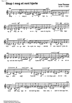 Skap i meg et rent hjerte (No. 1 from Helligkvad Op.19a) - Score and Parts