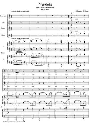 Verzicht - No. 1 from "Neue Liebeslieder" - Op. 65