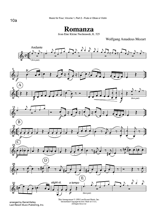 Romanza - from Eine Kleine Nachtmusik, K. 525 - Part 2 Flute, Oboe or Violin