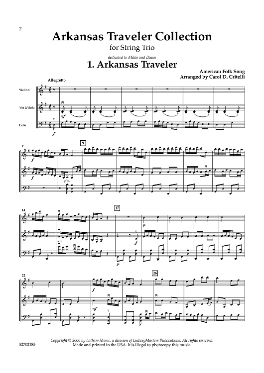Arkansas Traveler Collection - for String Trio - Score