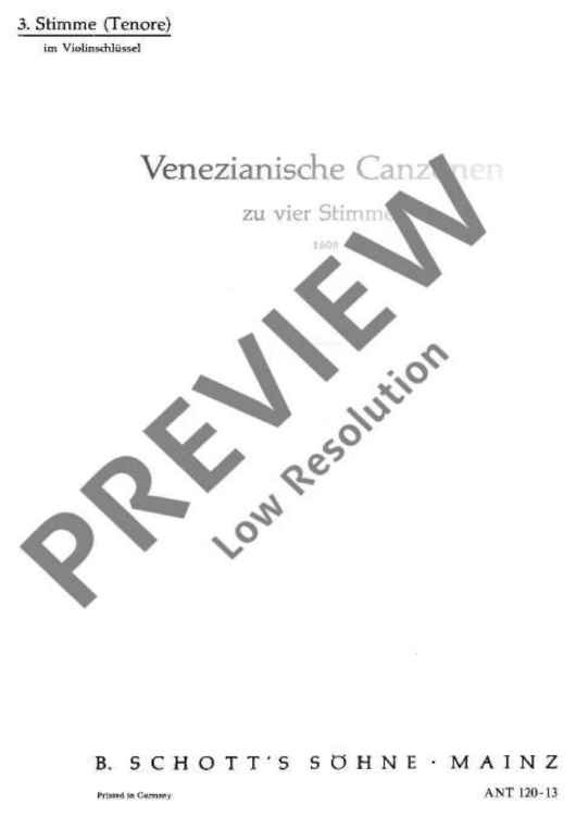 Venezianische Canzonen - Part 3, Tenore, Violin Clef