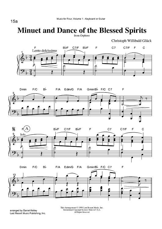 Minuet and Dance of the Blessed Spirits - from Orpheus - Keyboard or Guitar
