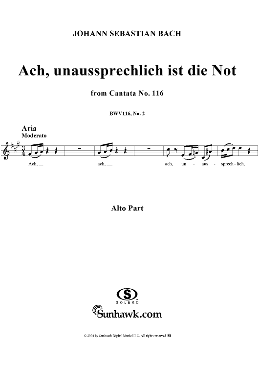 "Ach, unaussprechlich ist die Not", Aria, No. 2 from Cantata No. 116: "Du Friedefürst, Herr Jesu Christ" - Alto
