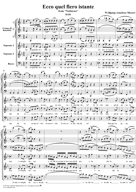 "Ecco quel fiero istante", notturno, K436 - Full Score