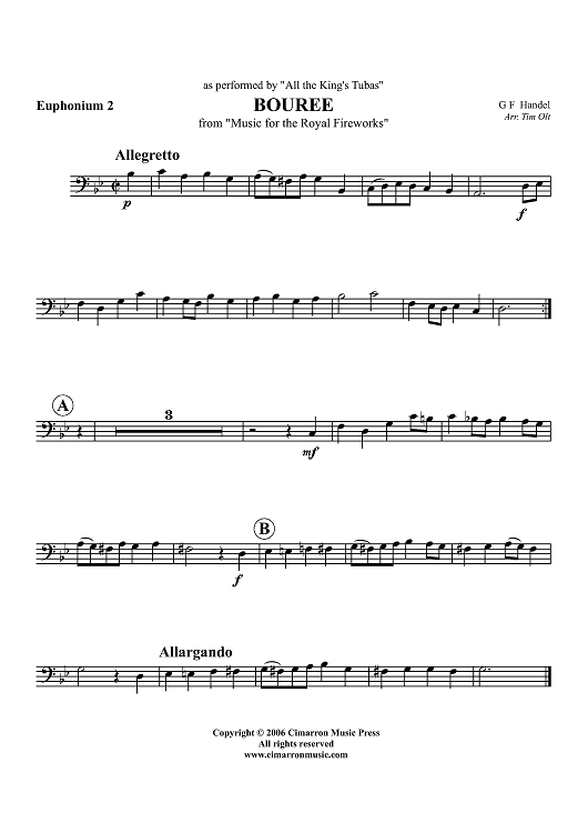 Bouree from "Music for the Royal Fireworks" - Euphonium 2 BC/TC