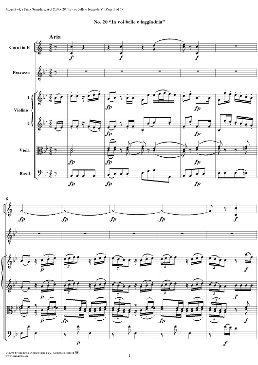 "In voi belle è leggiadria", No. 20 from "La Finta Semplice", Act 2, K46a (K51) - Full Score