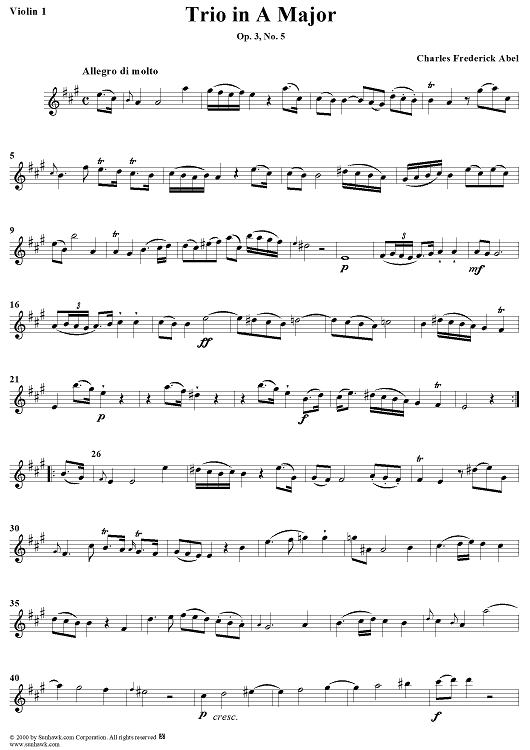 Trio in A Major Op. 3, No. 5 - Violin 1