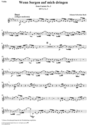 "Wenn Sorgen auf mich dringen", Duet, No. 5 from Cantata No. 3: "Ach Gott, wie manches Herzeleid" - Violin