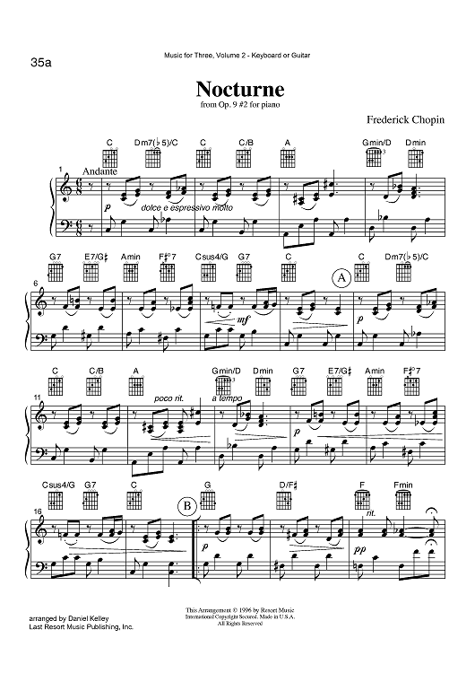 Nocturne - from Op. 9 #2 for piano - Keyboard or Guitar